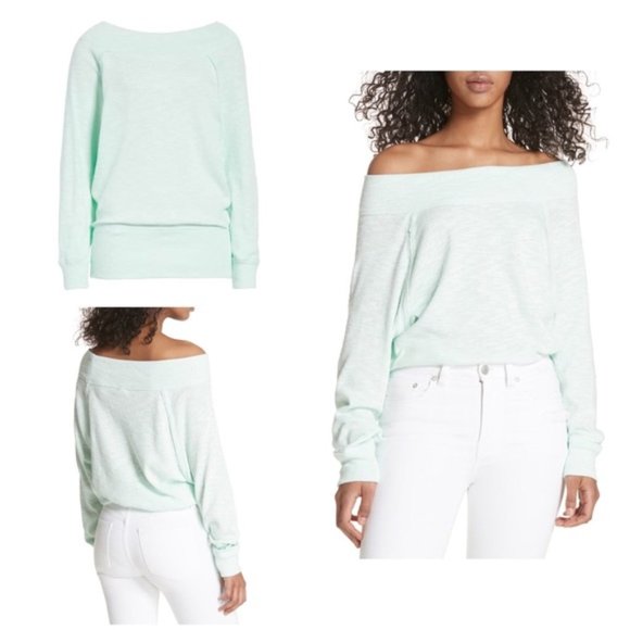 Free People Sweaters - Free People Palisades Off-the-Shoulder Sweater Top in Mint Green